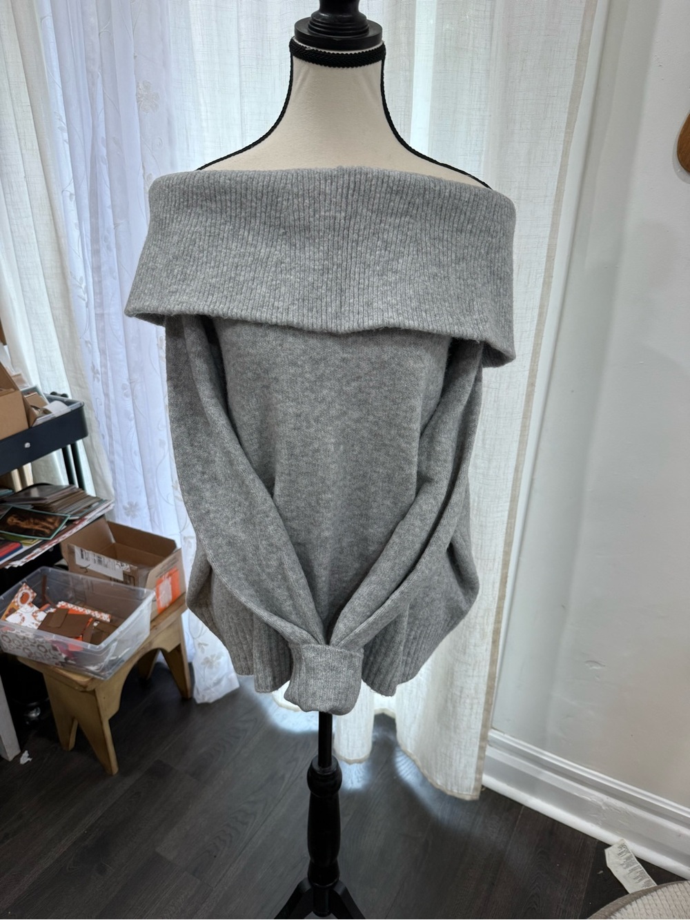 Off-Shoulder Gray Women’s Sweater